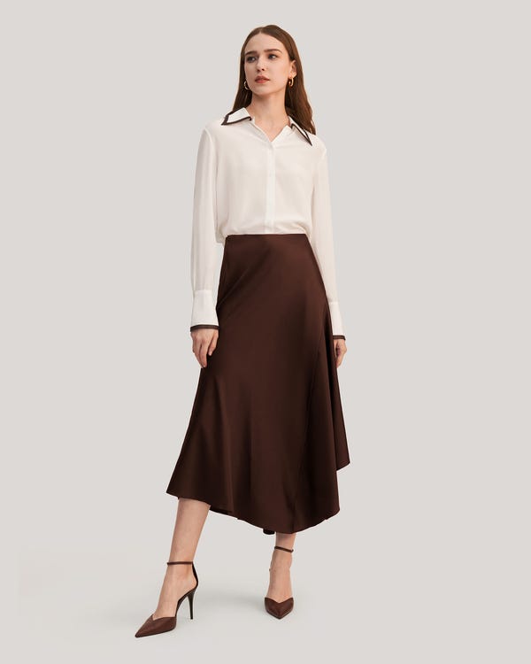 Silk Split Skirt With Asymmetric Hem