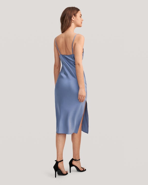 Elegant Alluring Cowl Neck Silk Slip Dress