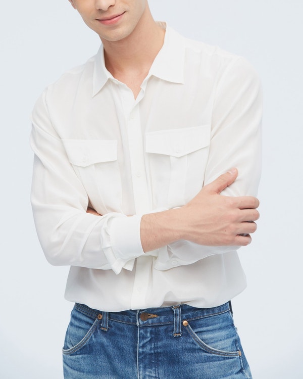 Formal Mens Silk Shirt With Patch Pockets