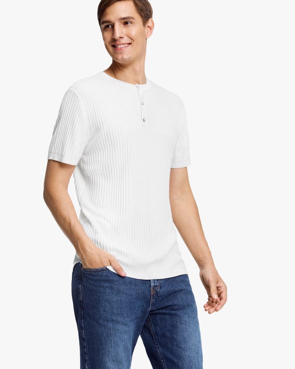 ジャカード ニット 半袖 メンズ シルクTシャツ「素材：シルク100%」