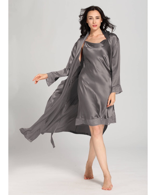 22 Momme Lace Long Silk Nightgown & Robe Set