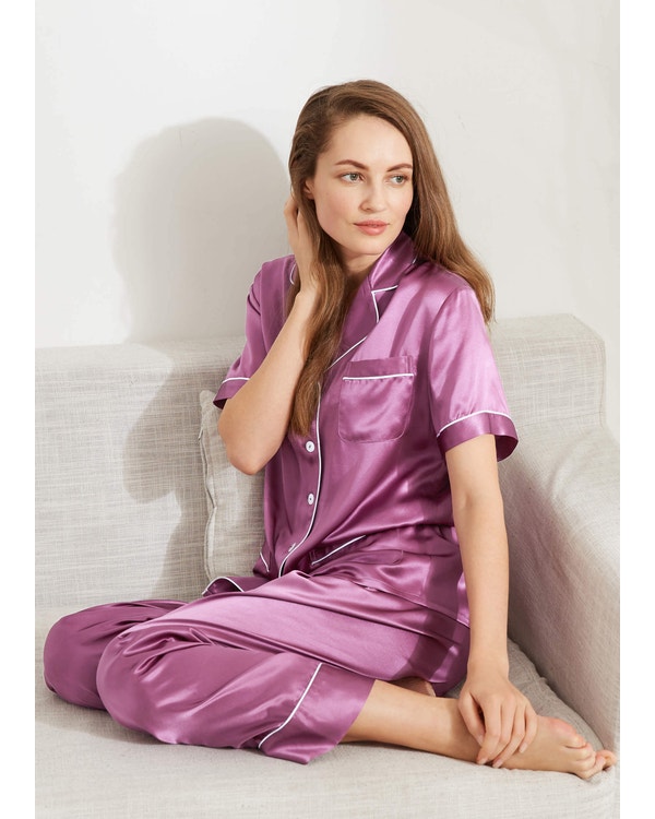 22 Momme Chic Trimmed Short Sleeve Silk Pajamas Set