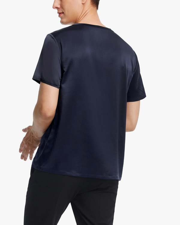 シンプル 半袖 Vネック シルク メンズ Tシャツ「素材：22匁シルク100%」